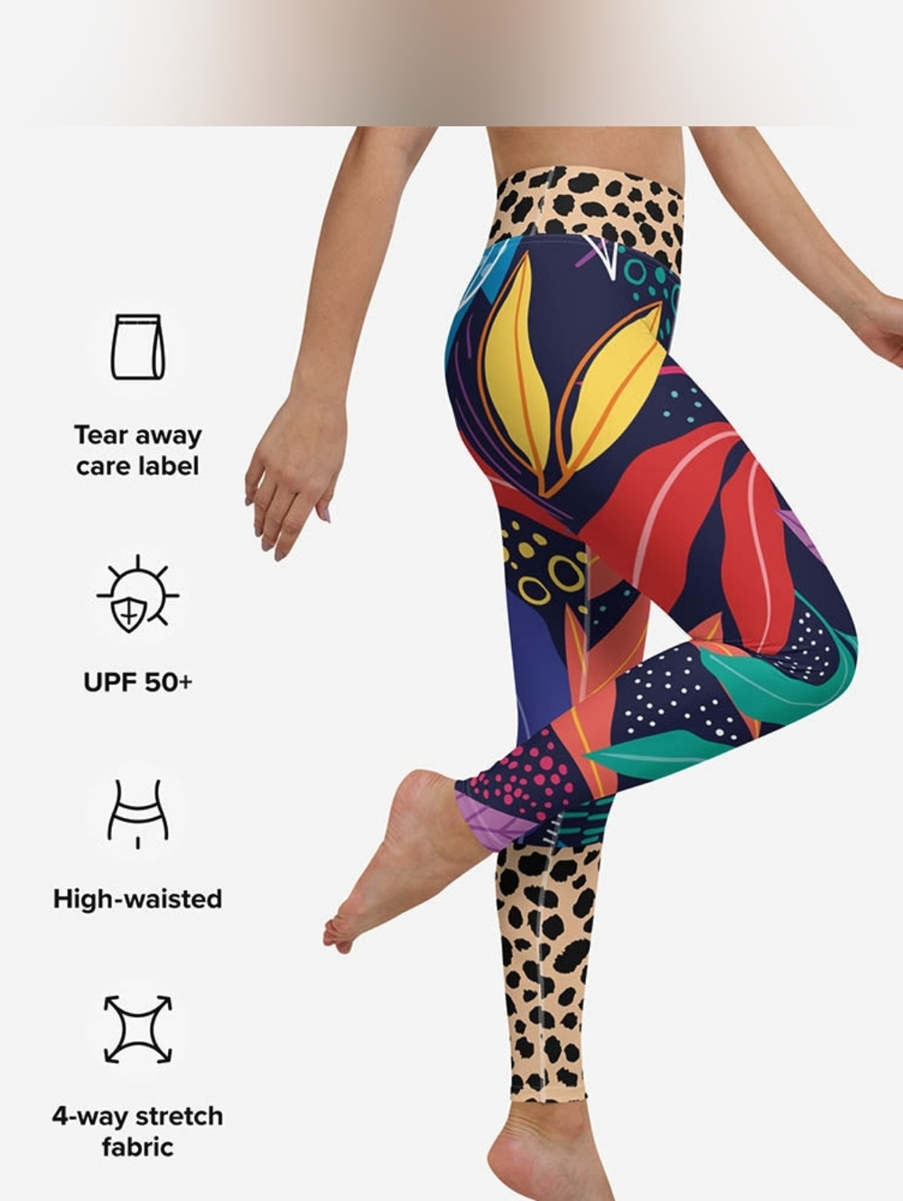 Loony Legs LONDON Floral Leggings "Animal Leaves" Blue/Orange/Green - Picture 8 of 11